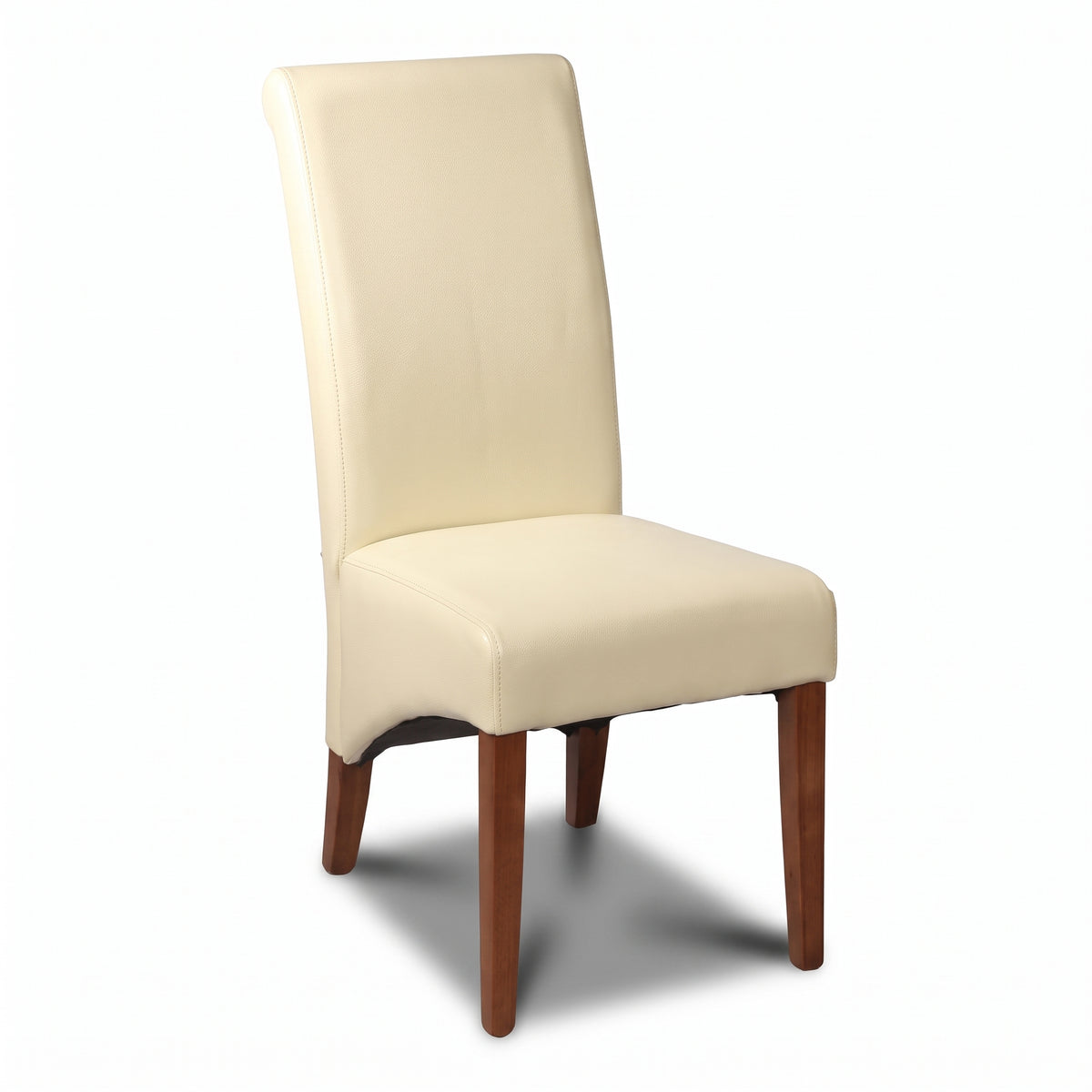 Cream Leather Rollback Dining Chair, Dark Leg