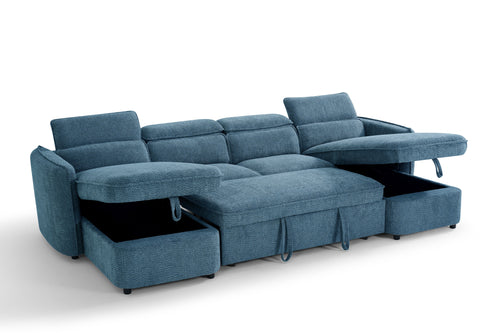 Beehive Capri Fabric U-Shaped Corner Sofa Bed 300cm in Blue