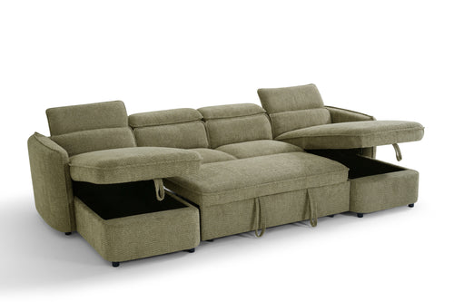 Beehive Capri Fabric U-Shaped Corner Sofa Bed 300cm in Green