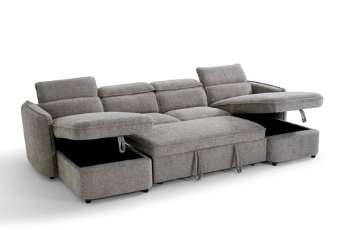 Beehive Capri Fabric U-Shaped Corner Sofa Bed 300cm in Grey