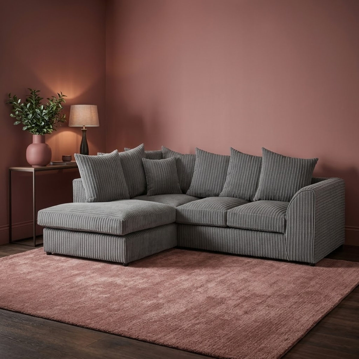 Beehive Harley Jumbo Cord Left Hand Corner Sofa 212cm in Grey
