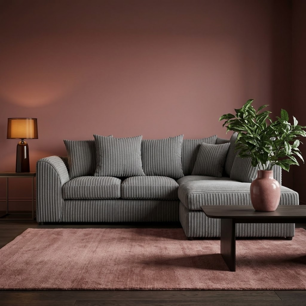 Beehive Harley Jumbo Cord Right Hand Corner Sofa 212cm in Grey