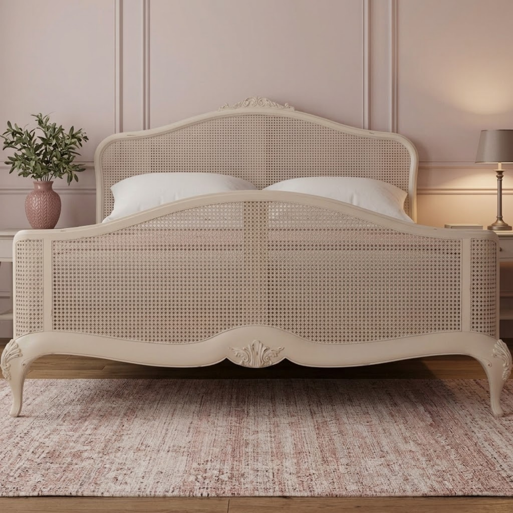 Ivory Rattan High End Double Bed