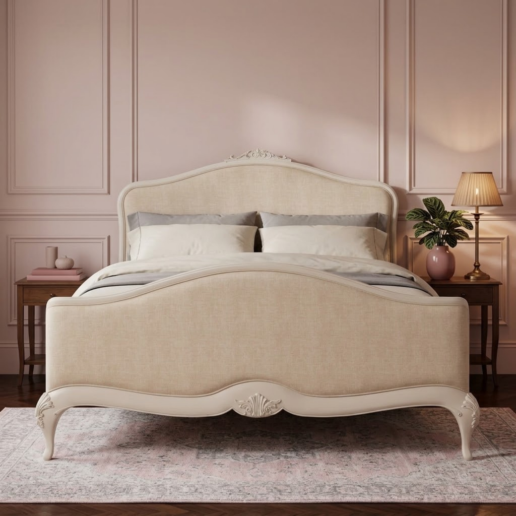 Ivory Upholstered Double Bed