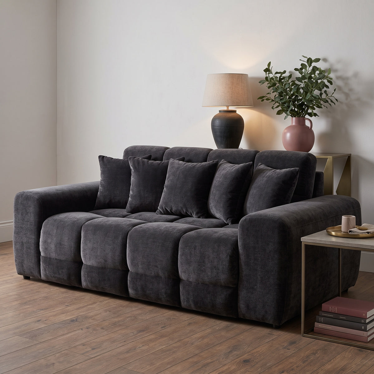 Beehive Jacob Fabric 3 Seater Sofa 215cm in Black