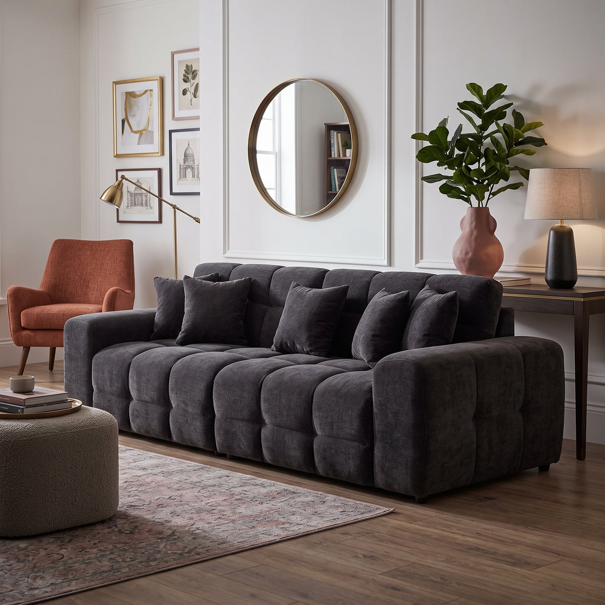 Beehive Jacob Fabric 4 Seater Sofa 300cm in Black