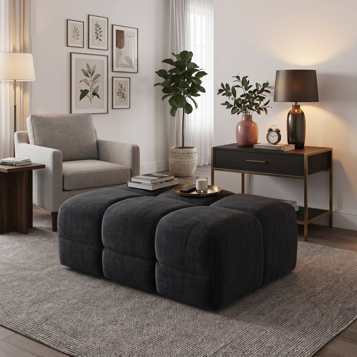 Beehive Jacob Fabric Footstool in Black