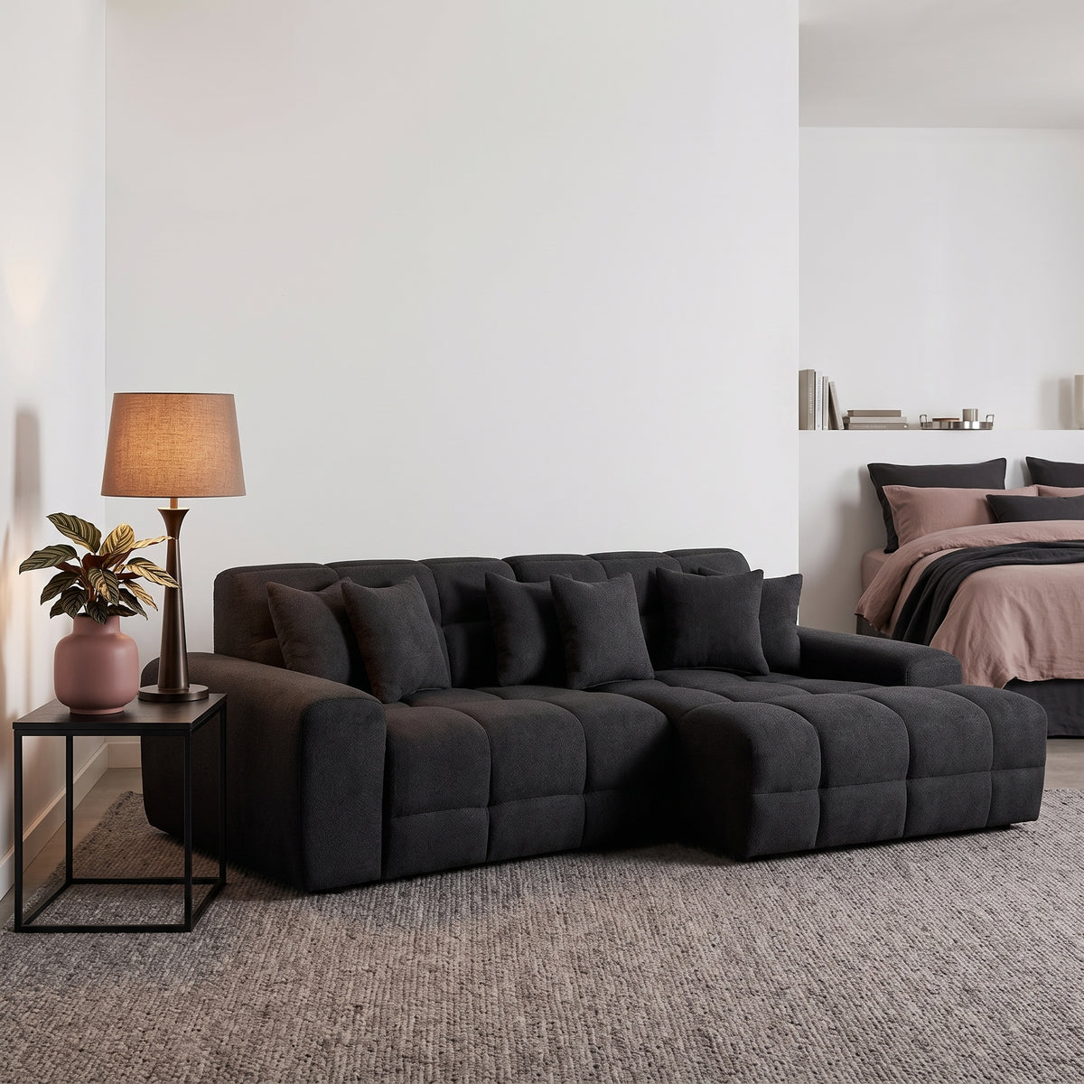 Beehive Jacob Fabric Right Hand Corner Sofa 300cm in Black