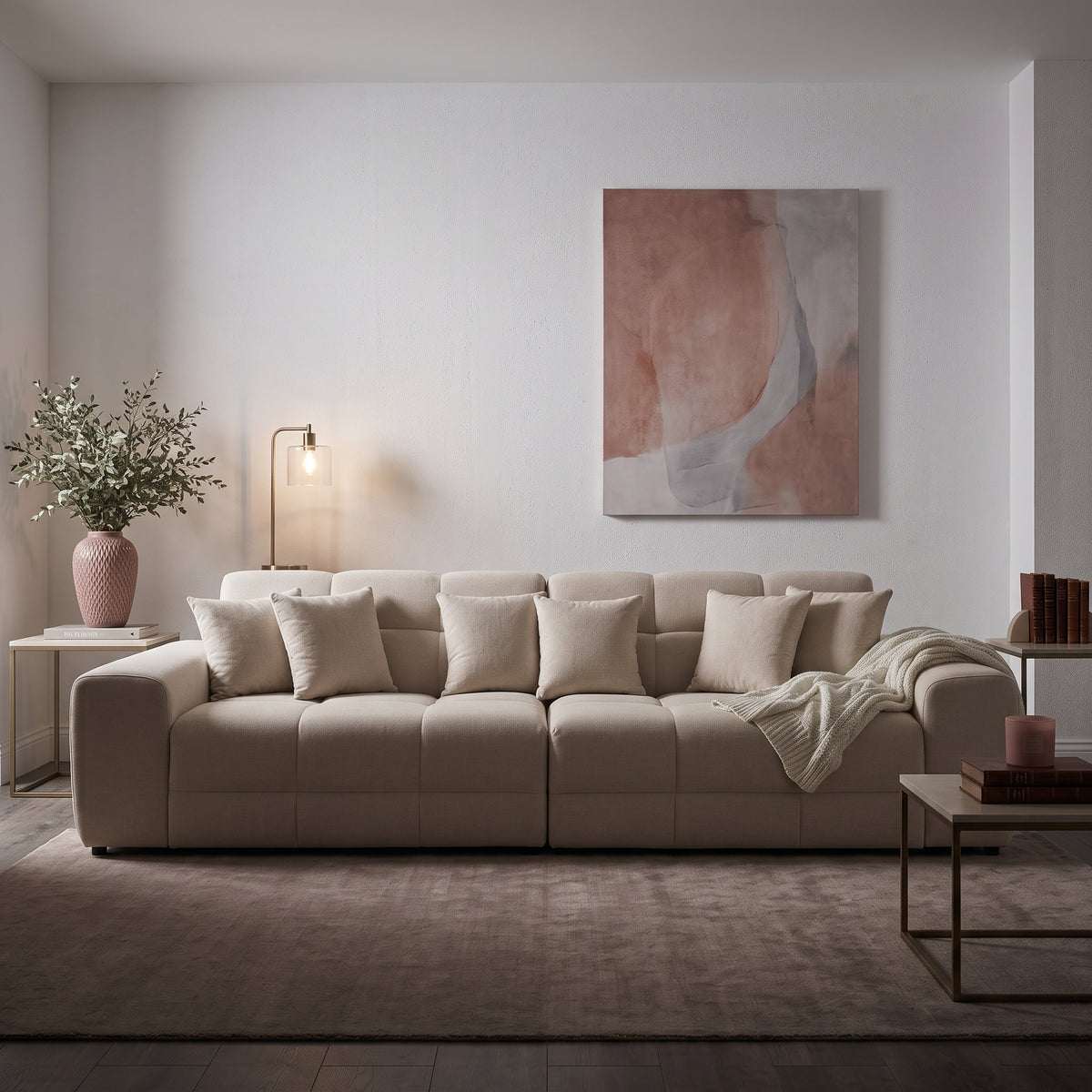 Beehive Jacob Fabric 4 Seater Sofa 300cm in Natural