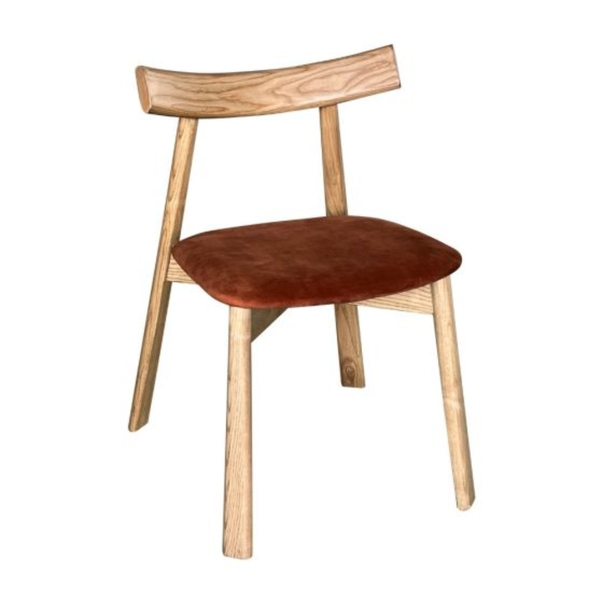 Japandi Rust Orange Velvet Oak Dining Chair