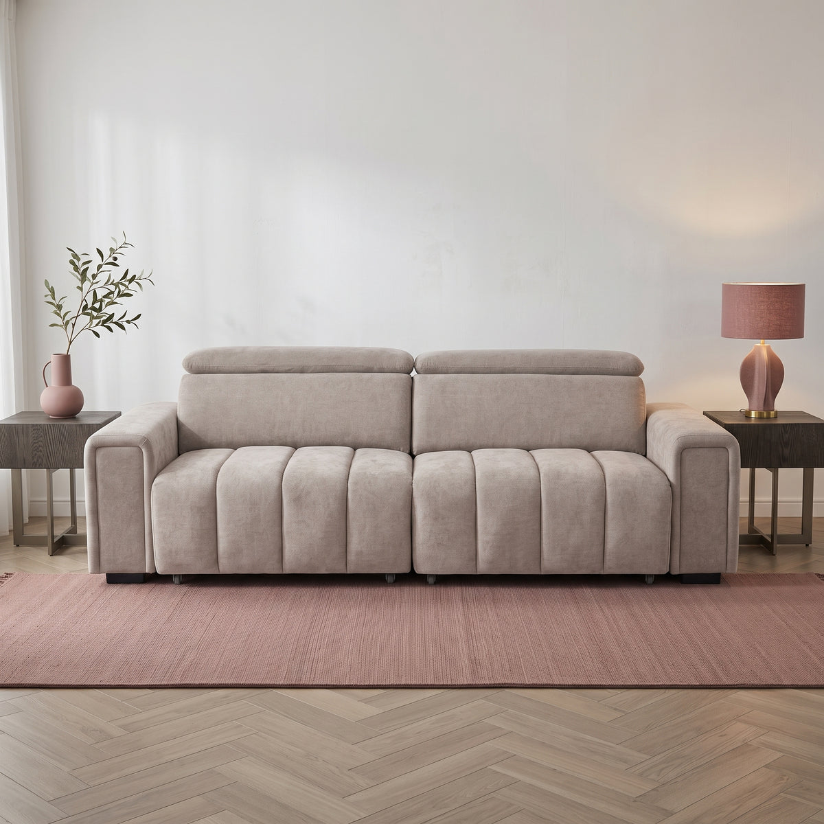 Beehive Molly Fabric Electric 3 Seater Sofa Bed in Beige