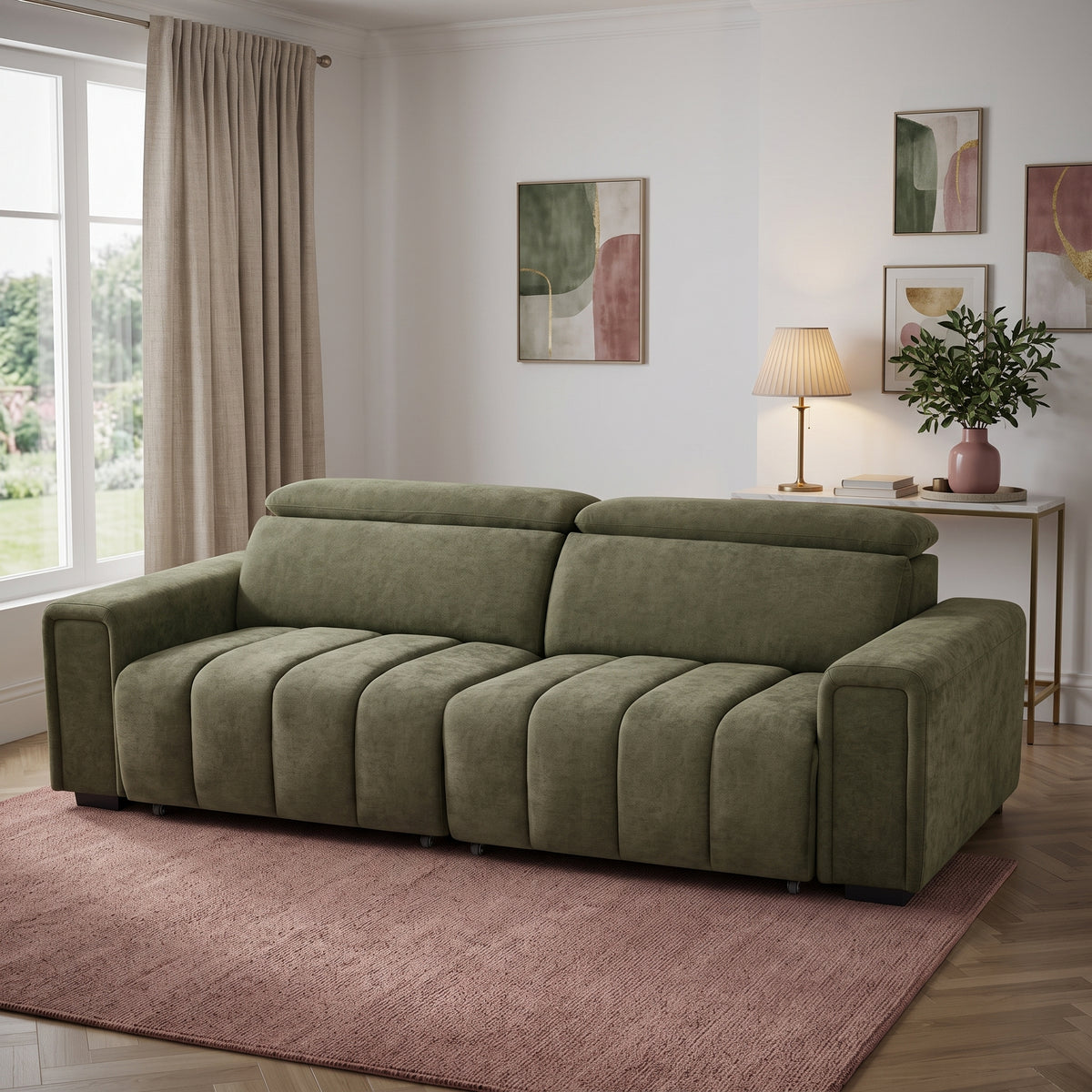 Beehive Molly Fabric Electric 3 Seater Sofa Bed in Green