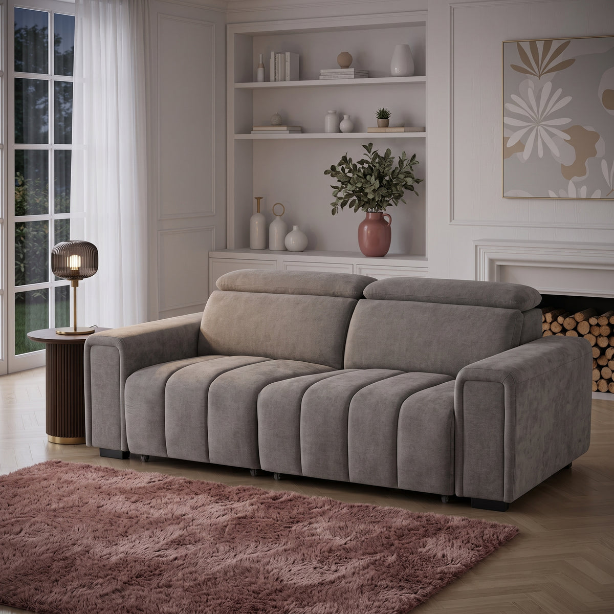 Beehive Molly Fabric Electric 3 Seater Sofa Bed in Grey