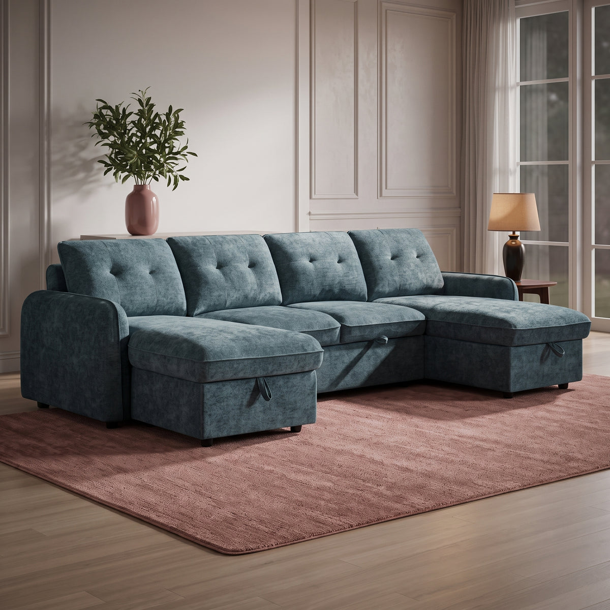 Beehive Moscow Fabric U-Shaped Corner Sofa Bed 300cm in Blue
