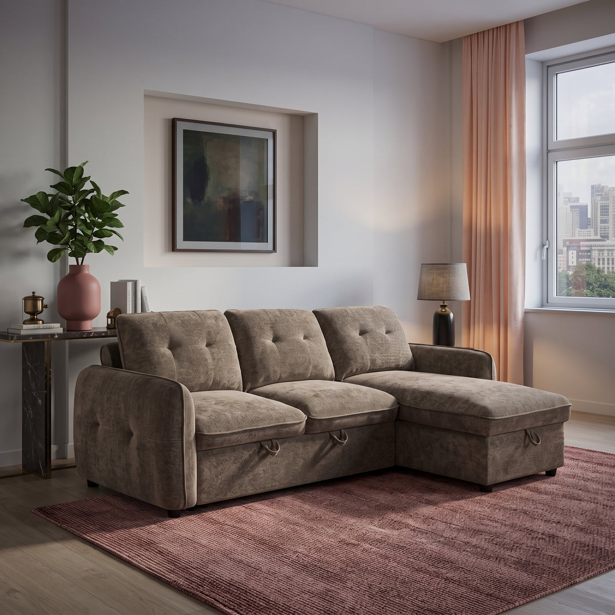 Beehive Moscow Fabric Universal Corner Sofa Bed 236cm in Brown