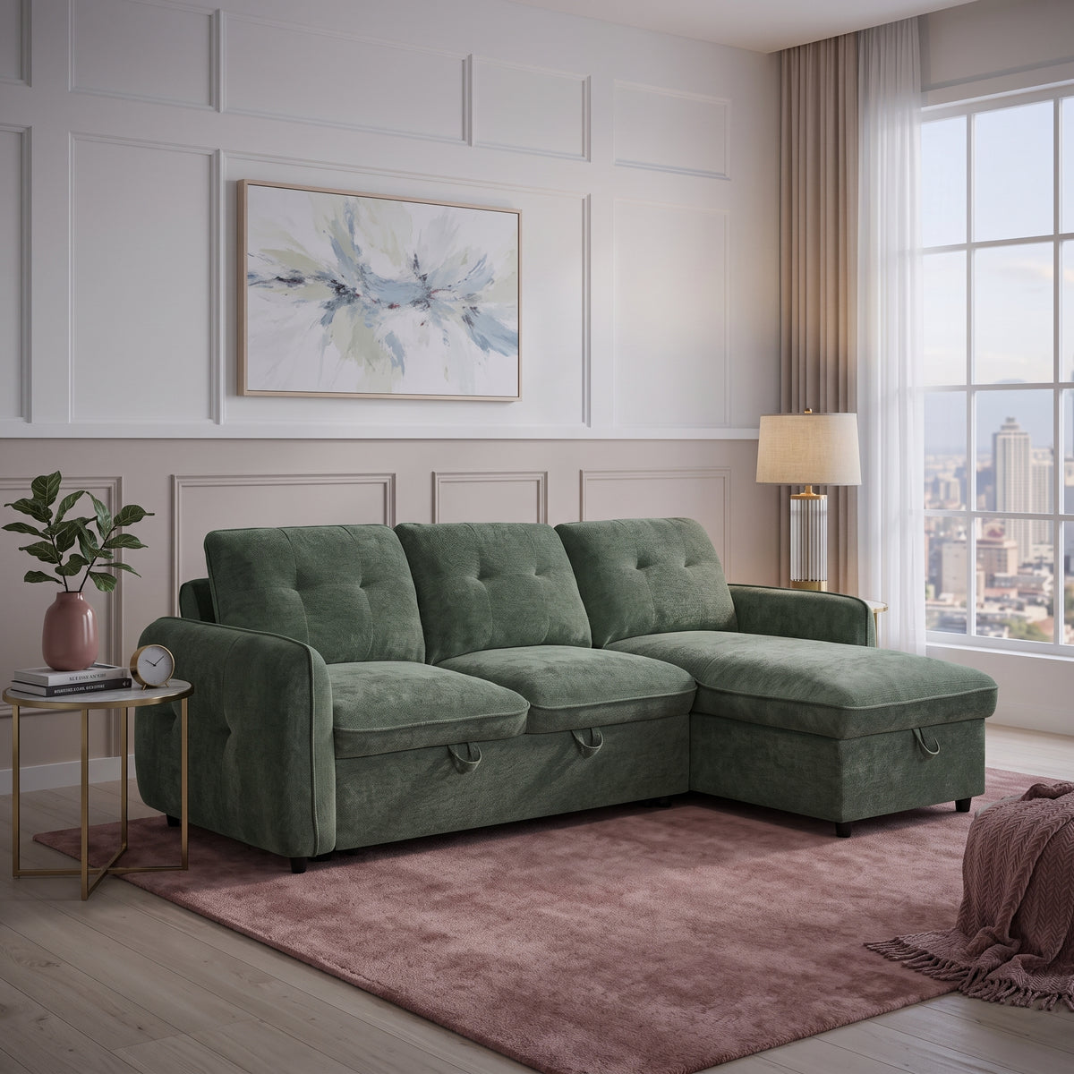 Beehive Moscow Fabric Universal Corner Sofa Bed 236cm in Green