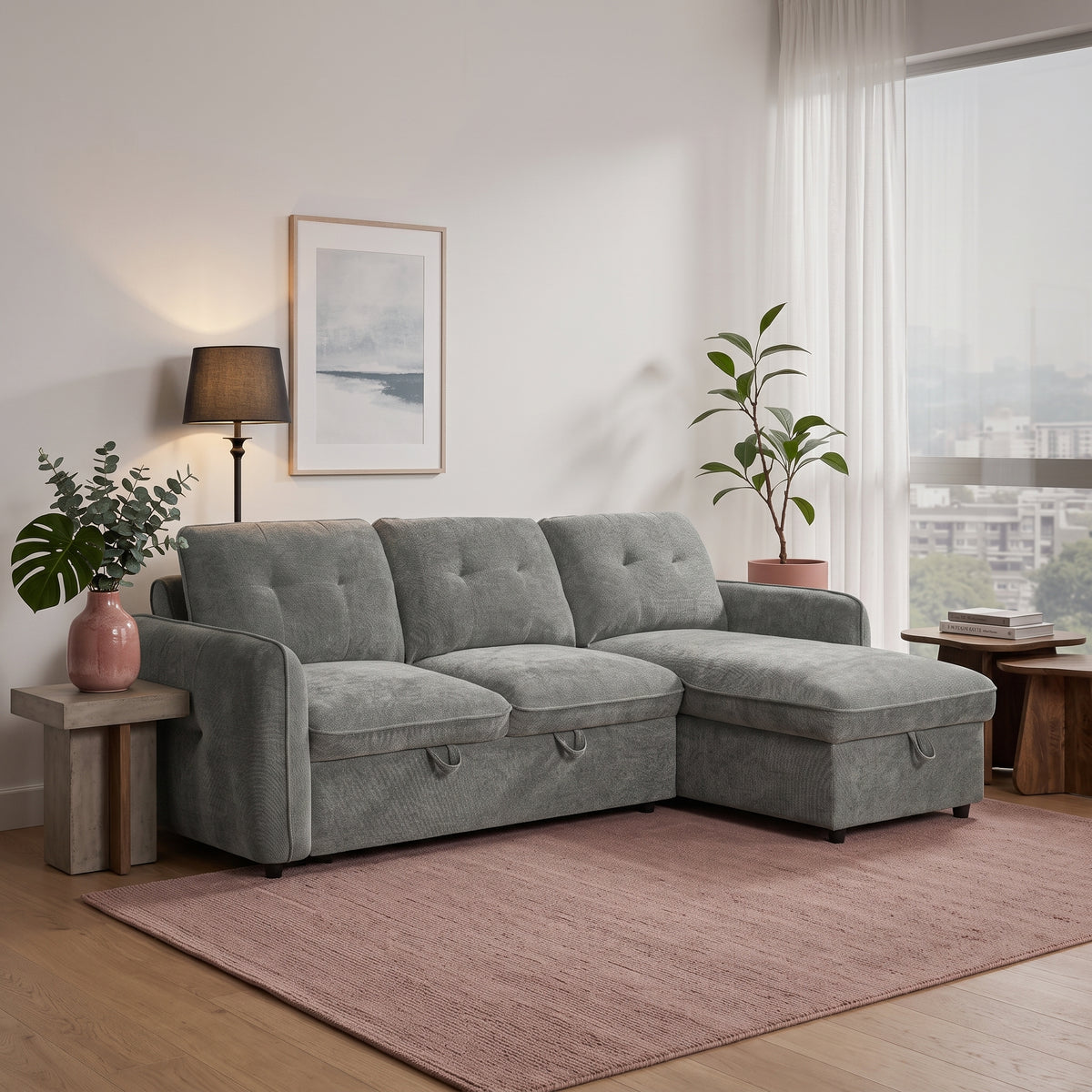 Beehive Moscow Fabric Universal Corner Sofa Bed 236cm in Grey
