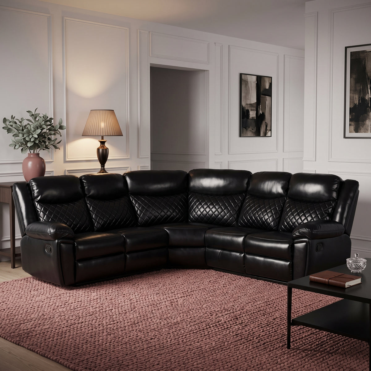 Beehive Myra Faux Leather Recliner Large Corner Sofa 255cm in Black