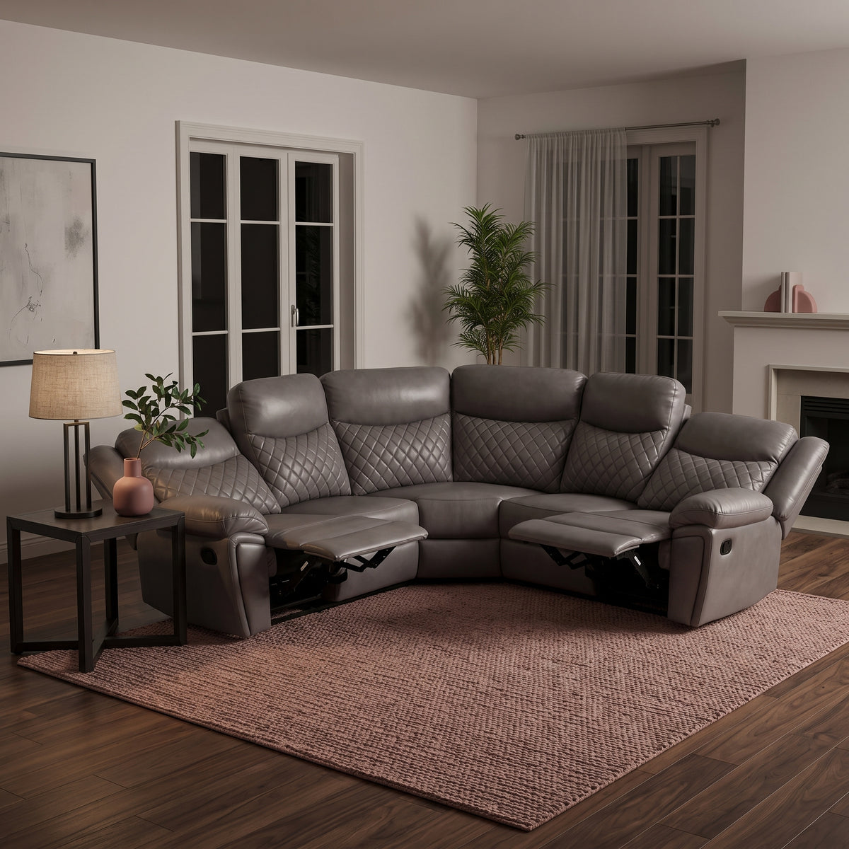 Beehive Myra Faux Leather Recliner Large Corner Sofa 255cm in Grey