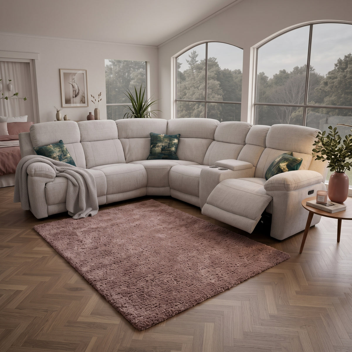 Beehive Owen Fabric Electric Recliner Large Corner Sofa 255cm in Beige