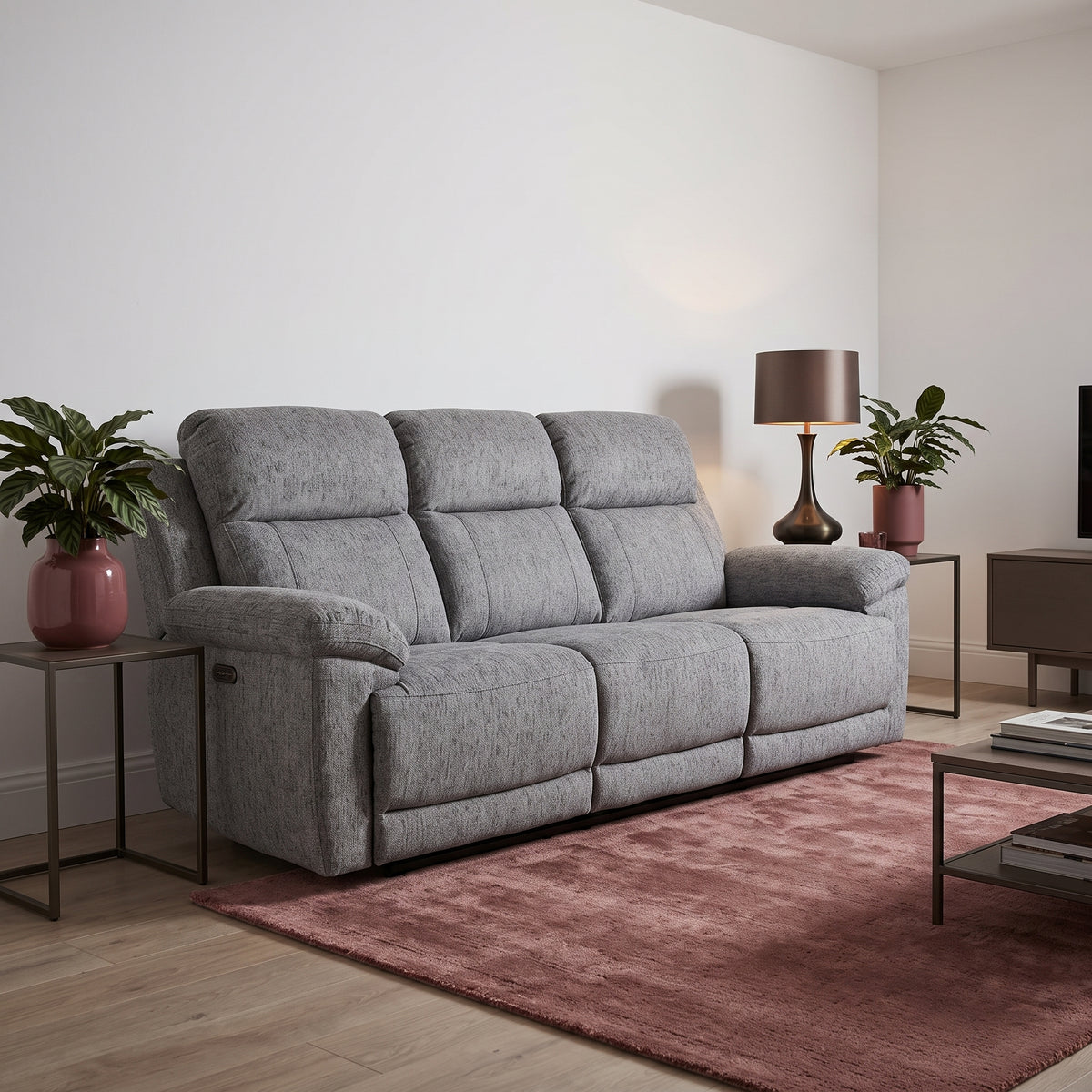 Beehive Owen Fabric Electric Recliner 3 Seater Sofa 230cm in Grey