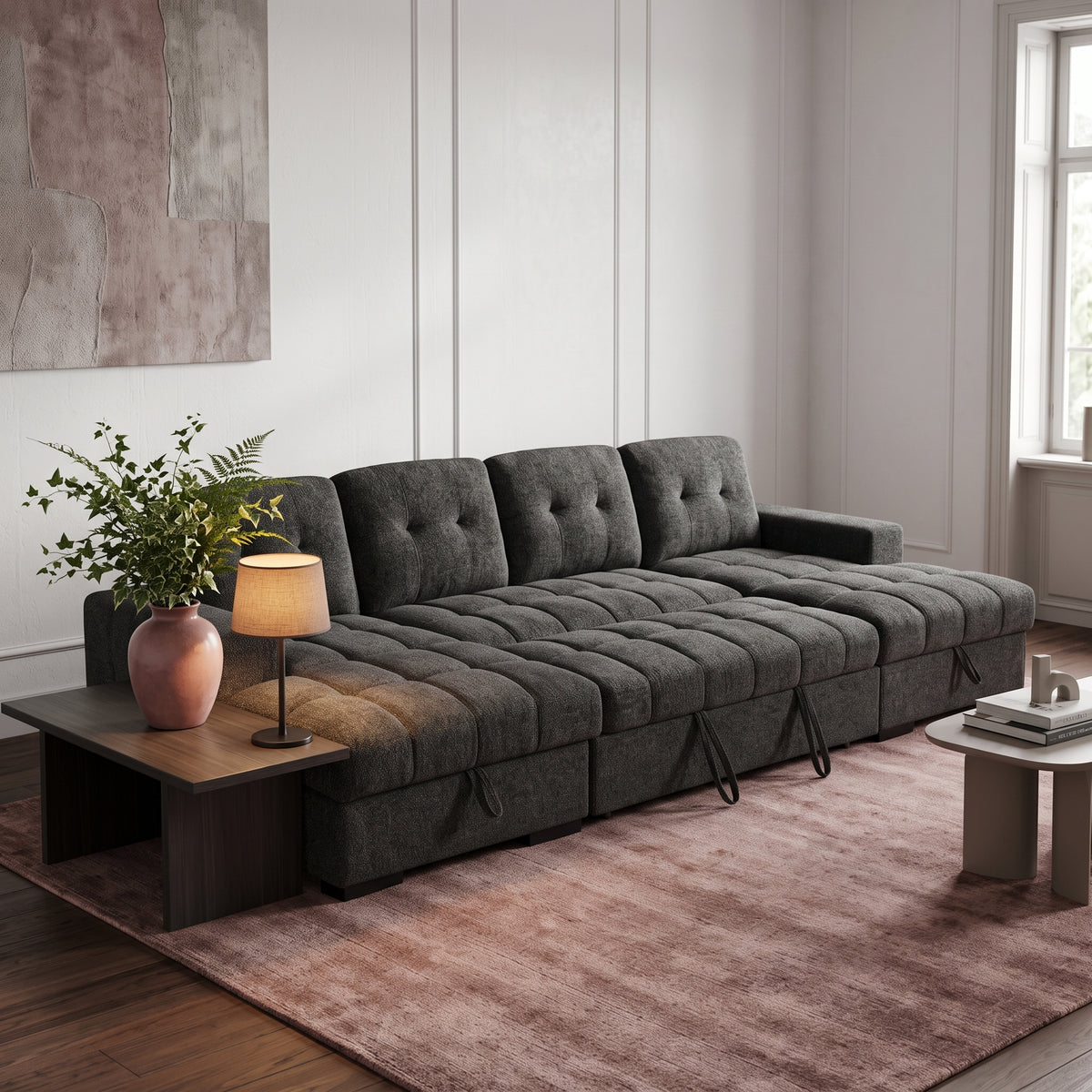 Beehive Palermo Fabric U-Shaped Corner Sofa Bed 318cm in Grey
