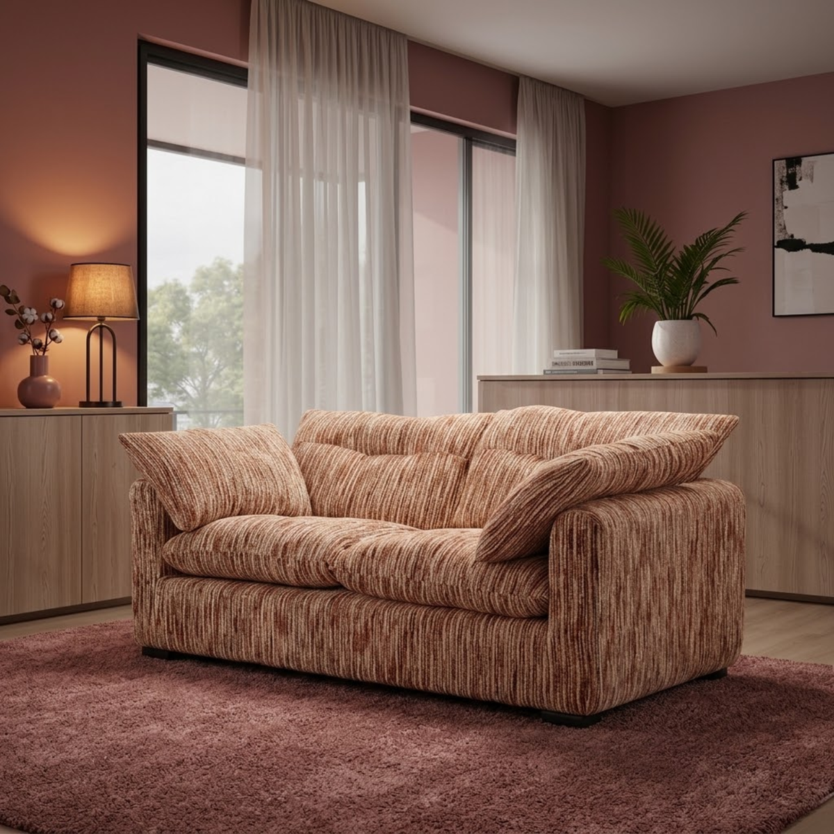 Beehive Quetta Fabric 2 Seater Sofa 170cm in Rust & Beige