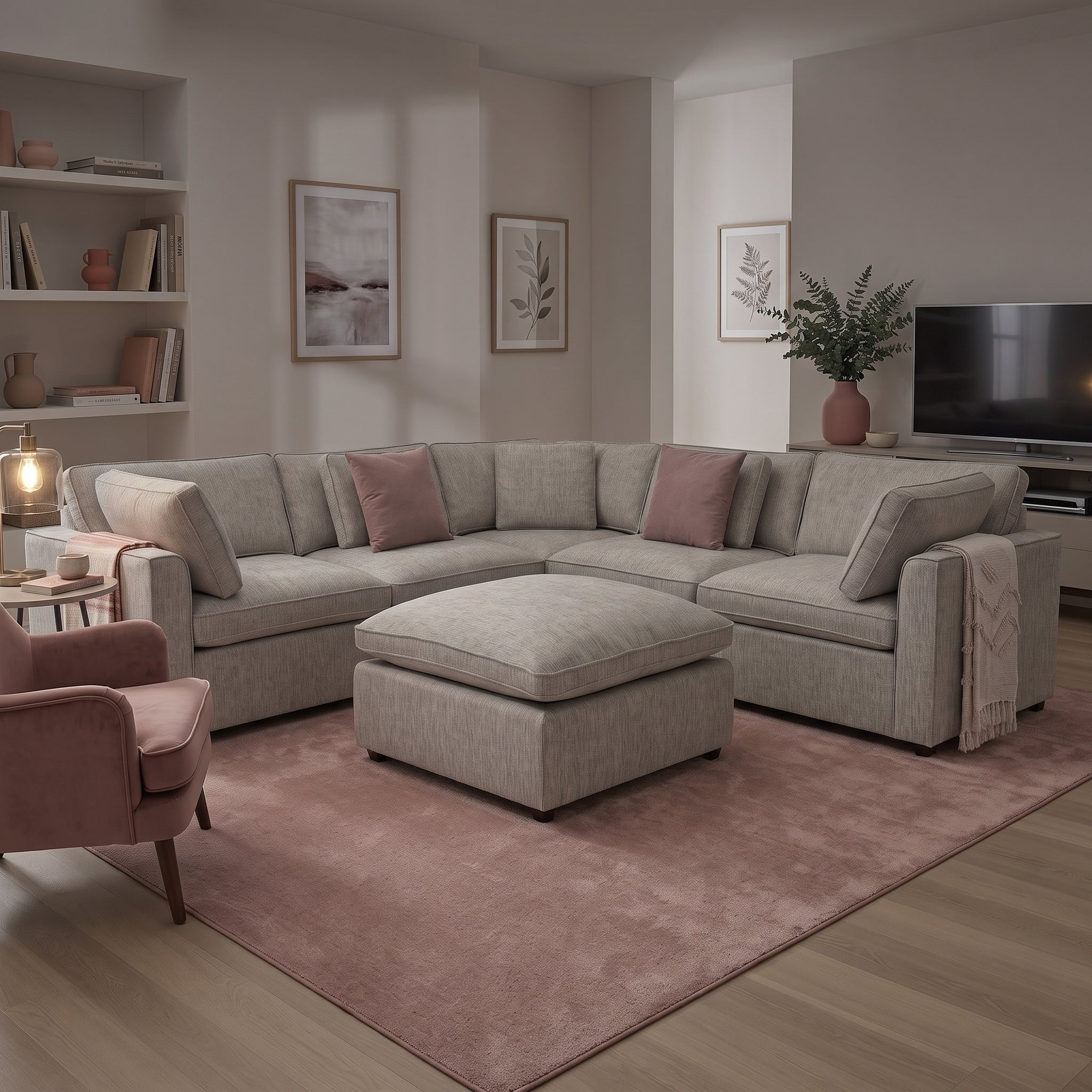 Santorini Sofa Grey Large Corner with Footstool