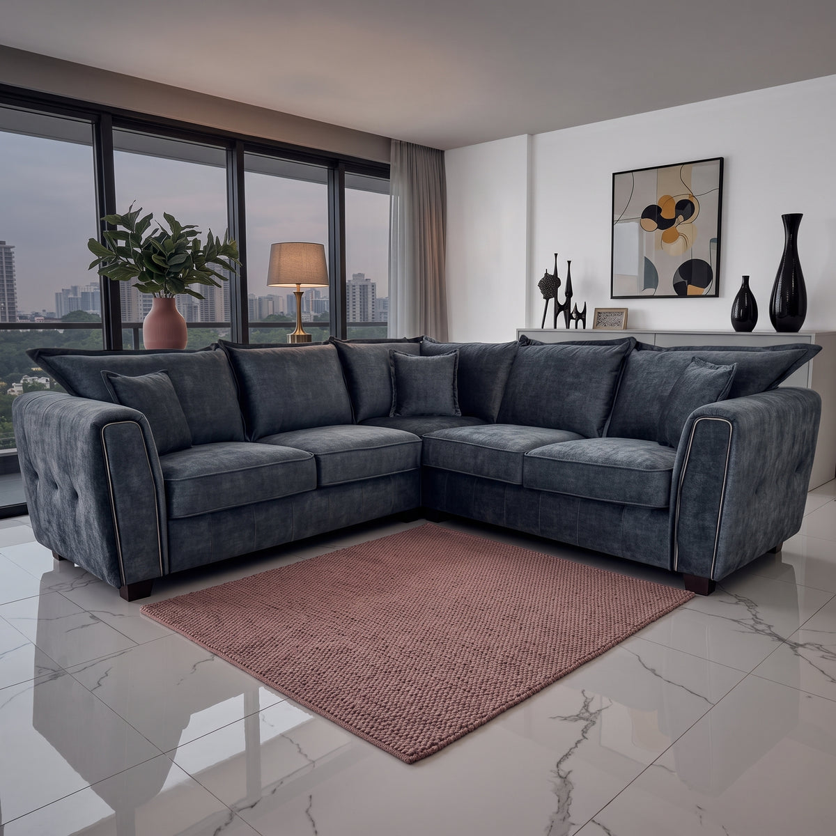 Beehive Serena Fabric Large Corner Sofa 240cm in Black