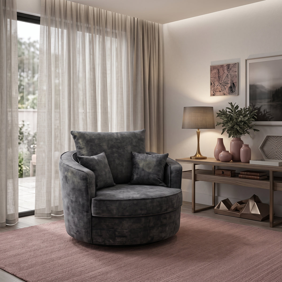 Beehive Serena Fabric Swivel Chair 105cm in Black