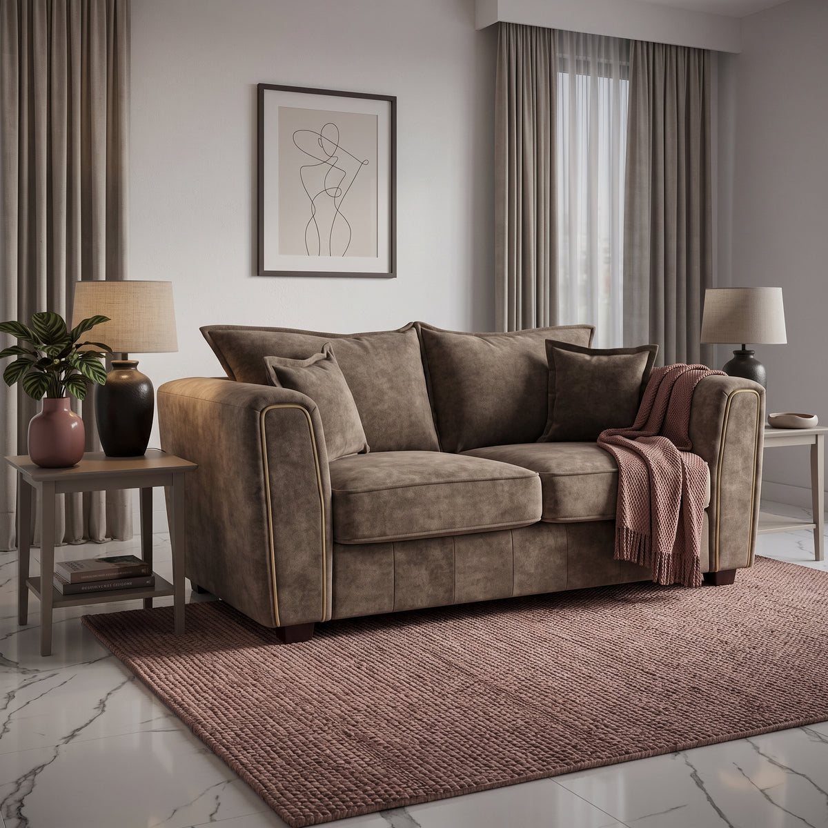 Beehive Serena Fabric 2 Seater Sofa 185cm in Brown