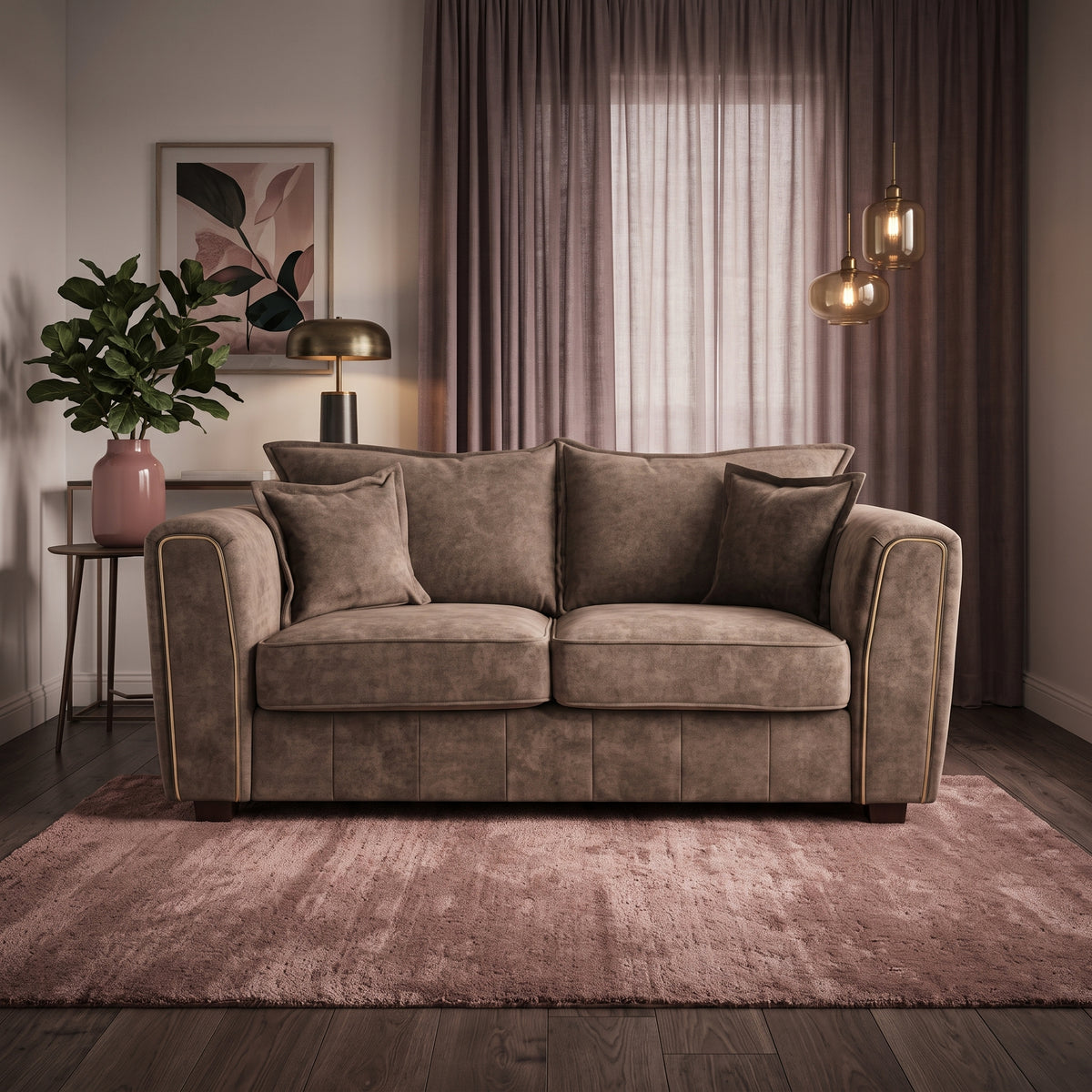 Beehive Serena Fabric 3 Seater Sofa 210cm in Brown