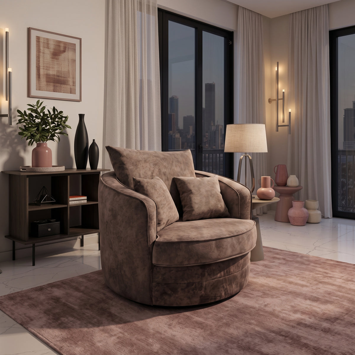 Beehive Serena Fabric Swivel Chair 105cm in Brown