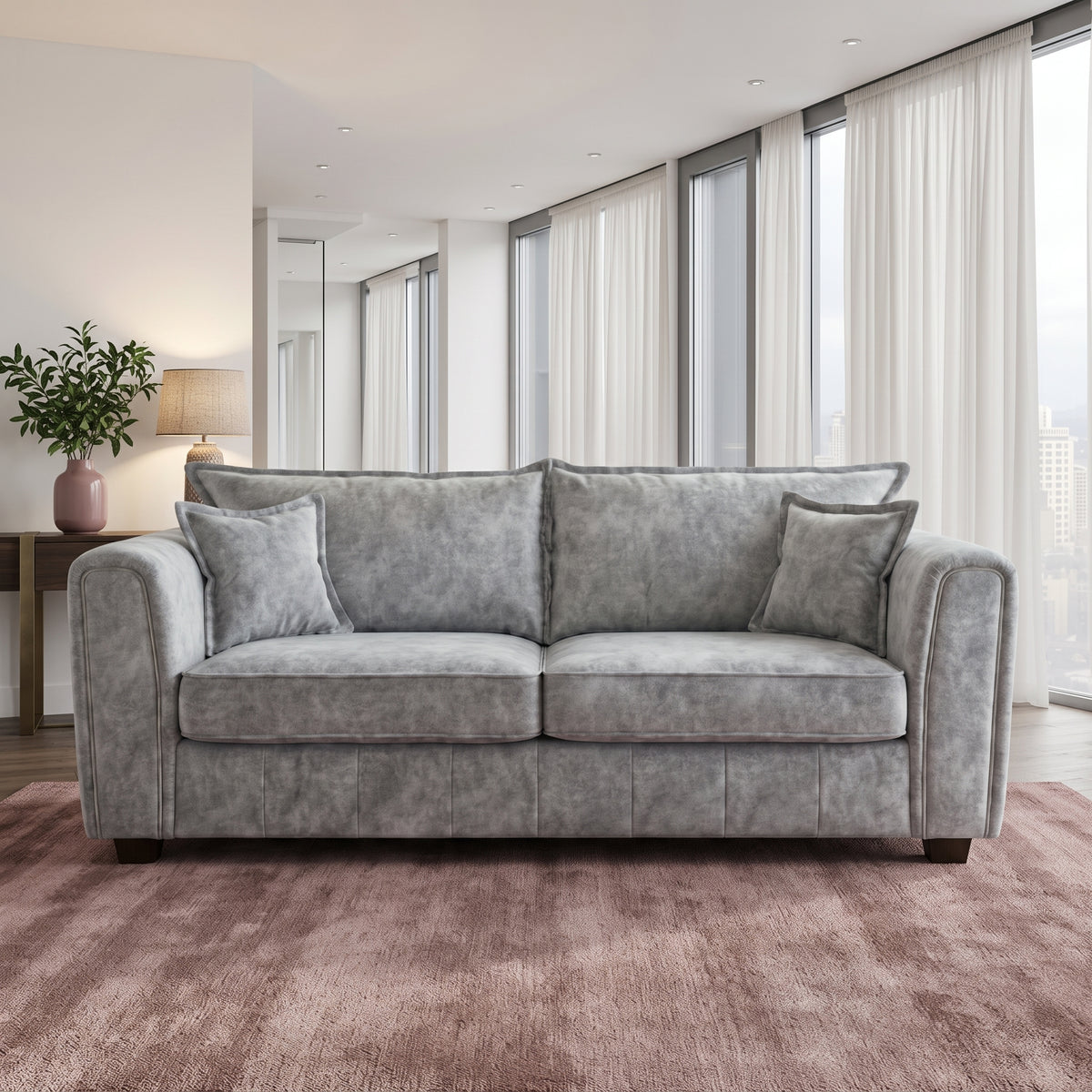 Beehive Serena Fabric 3 Seater Sofa 210cm in Grey