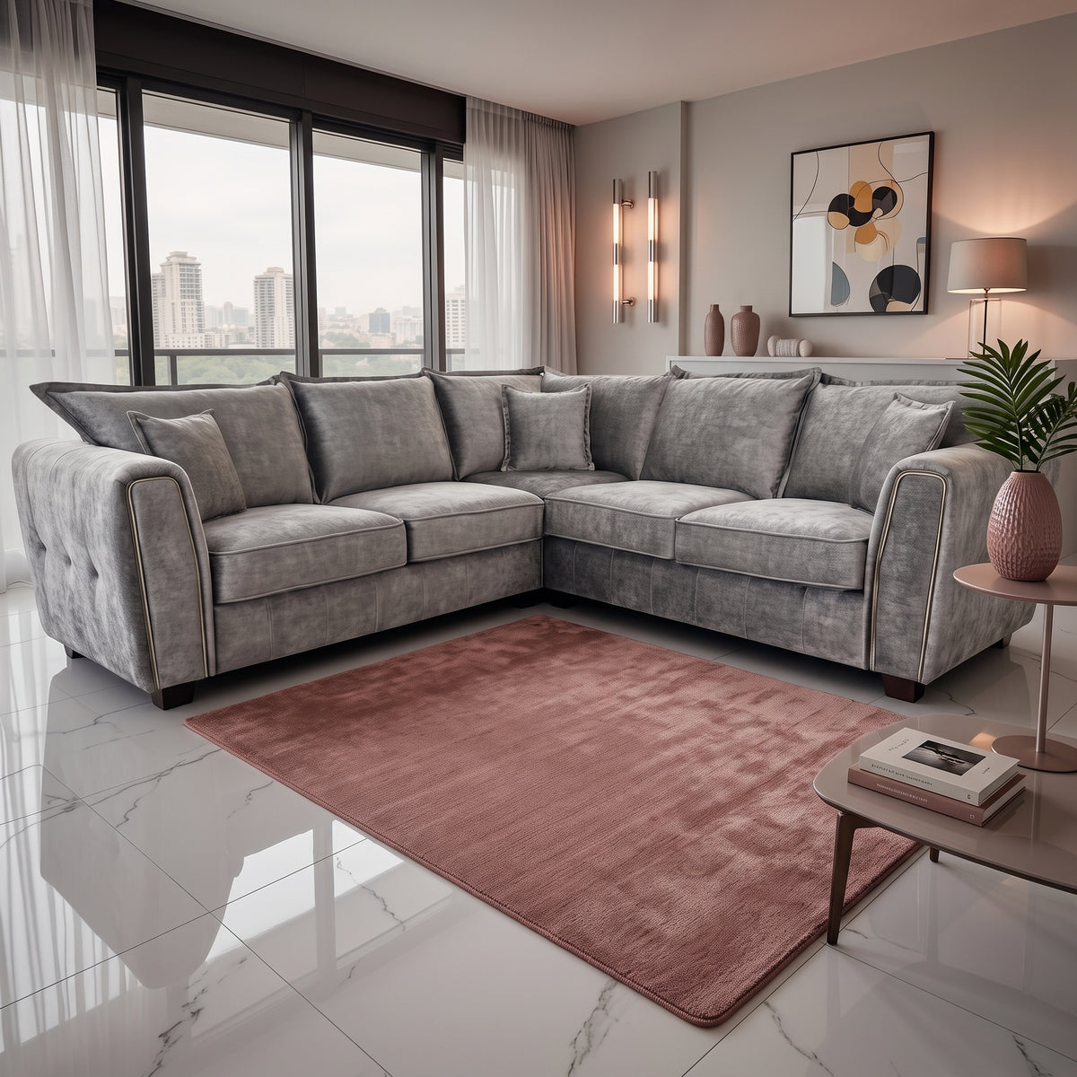 Beehive Serena Fabric Large Corner Sofa 240cm in Grey