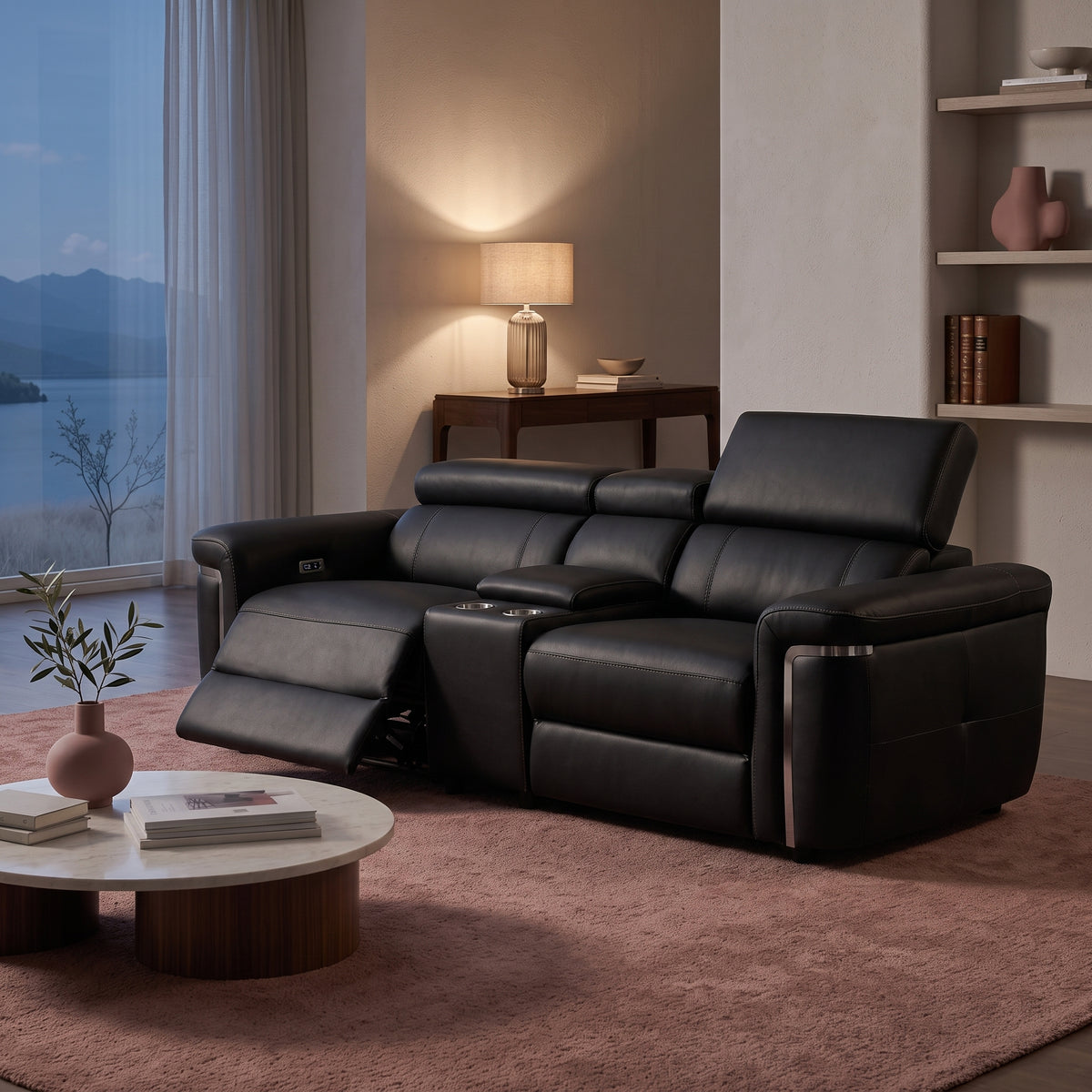 Beehive Somerville Leather Electric Recliner 2 Seater Sofa in Black