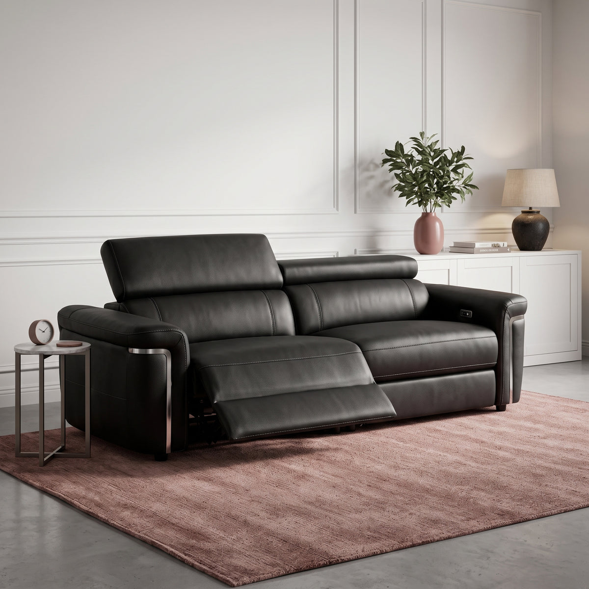 Beehive Somerville Leather Electric Recliner 3 Seater Sofa in Black