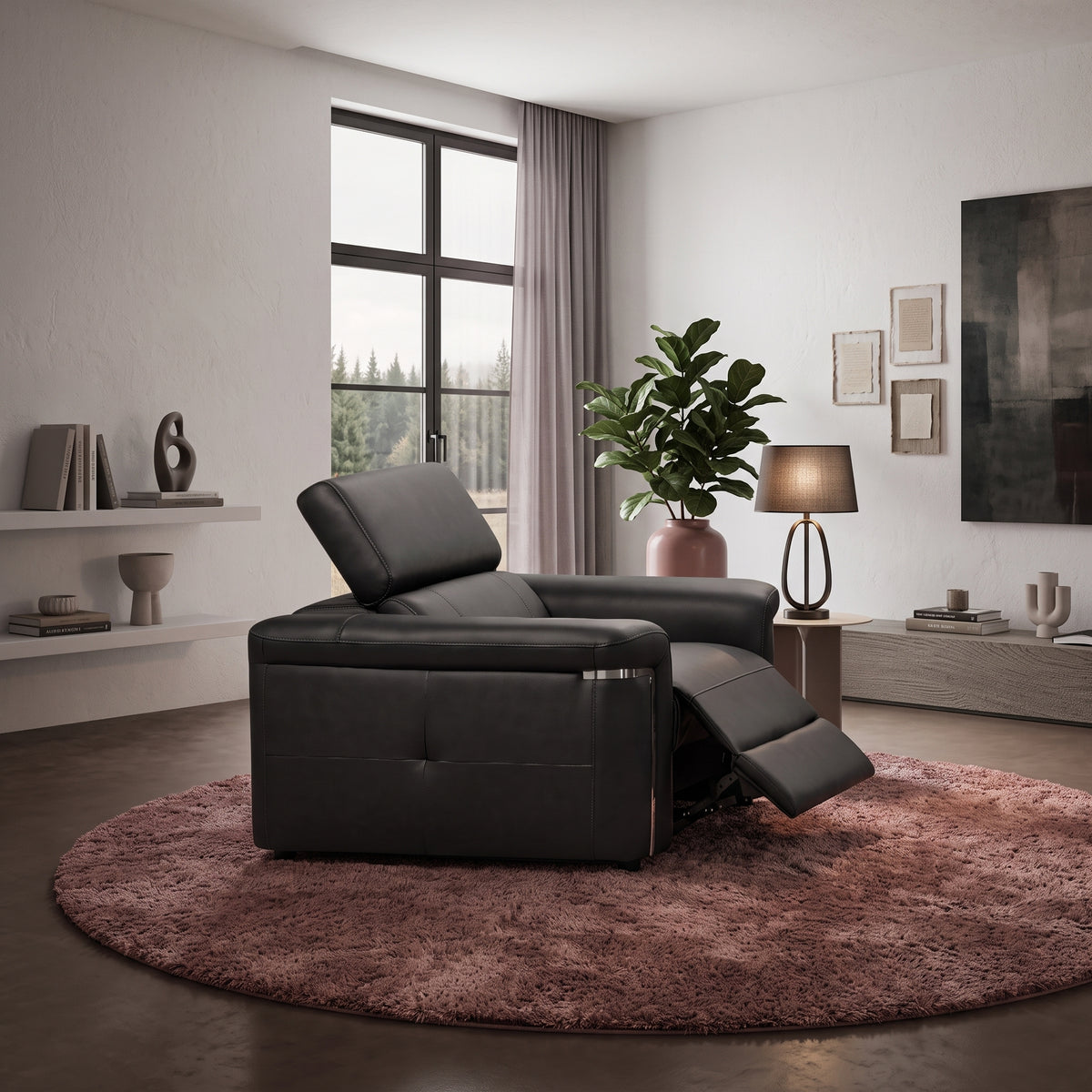 Beehive Somerville Leather Electric Recliner Armchair in Black