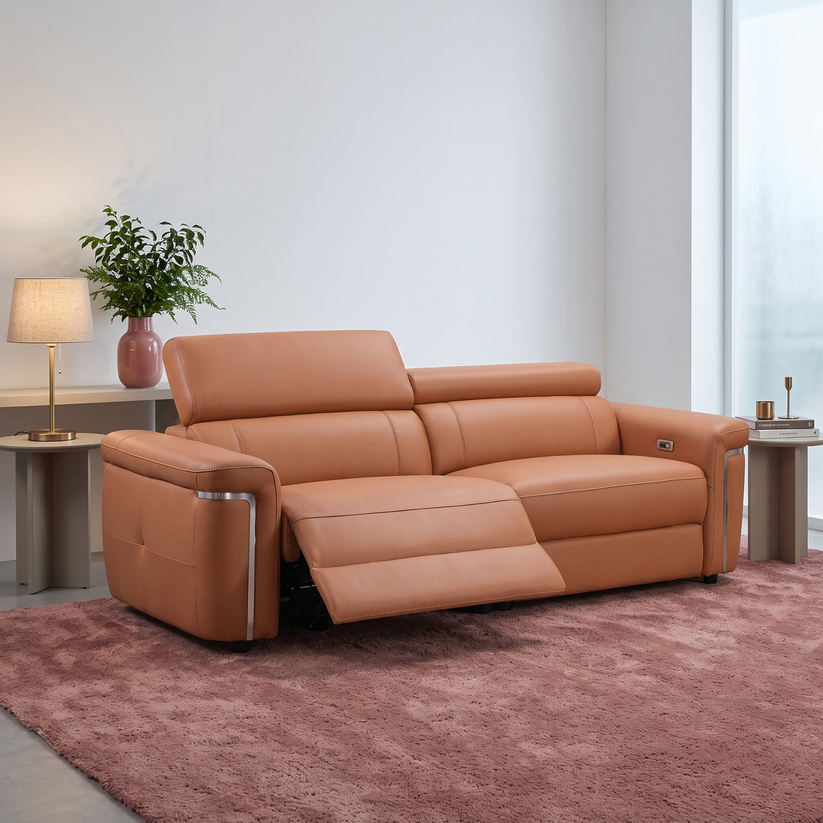 Beehive Somerville Leather Electric Recliner 3 Seater Sofa in Tan