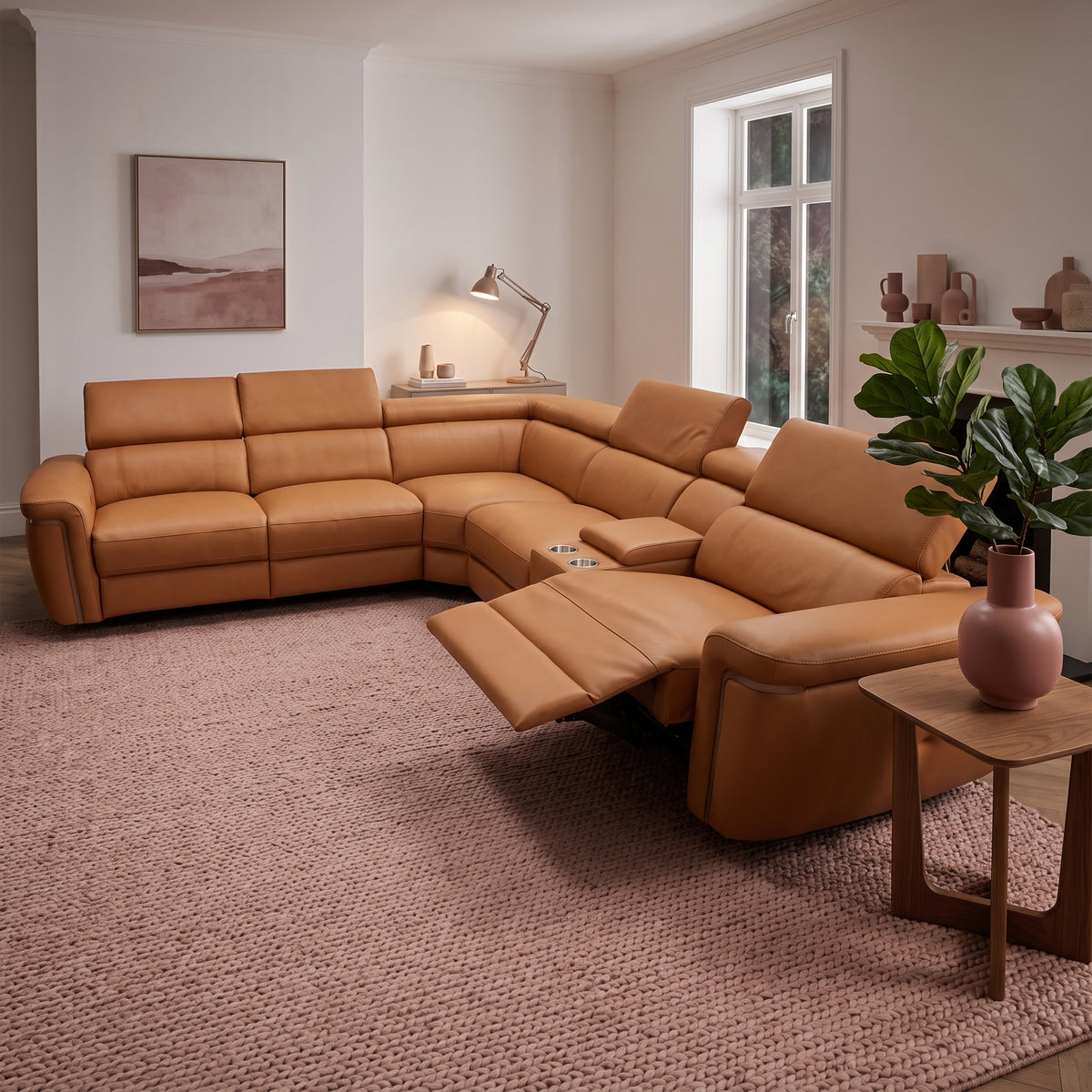 Beehive Somerville Leather Electric Recliner Large Corner Sofa 305cm in Tan