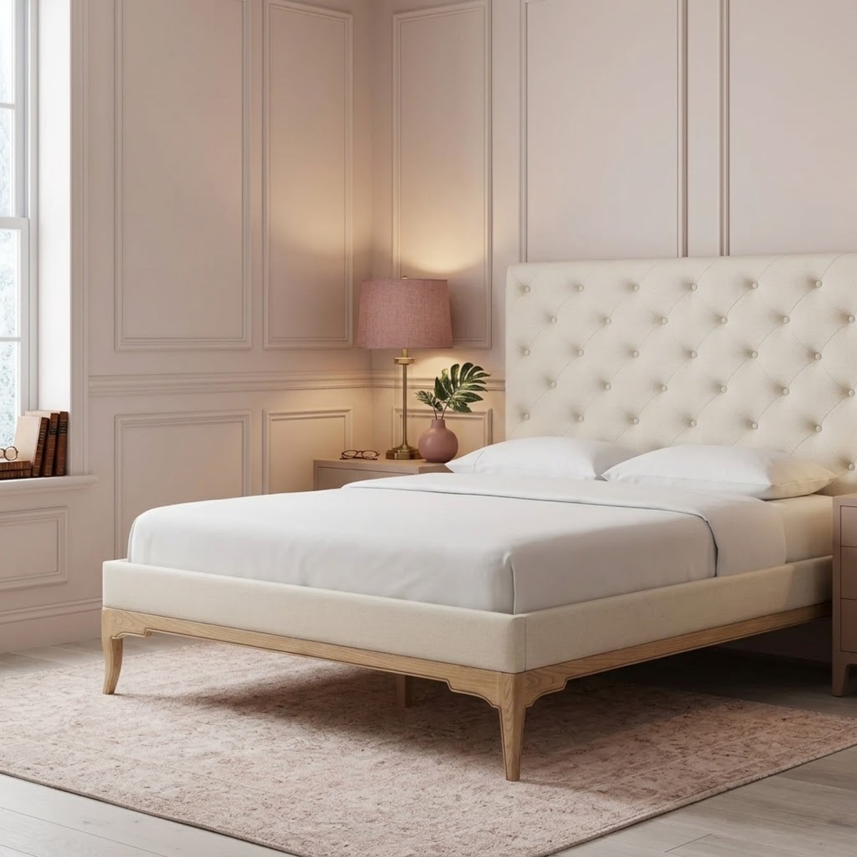Toulon Low End Double Bed - Cream