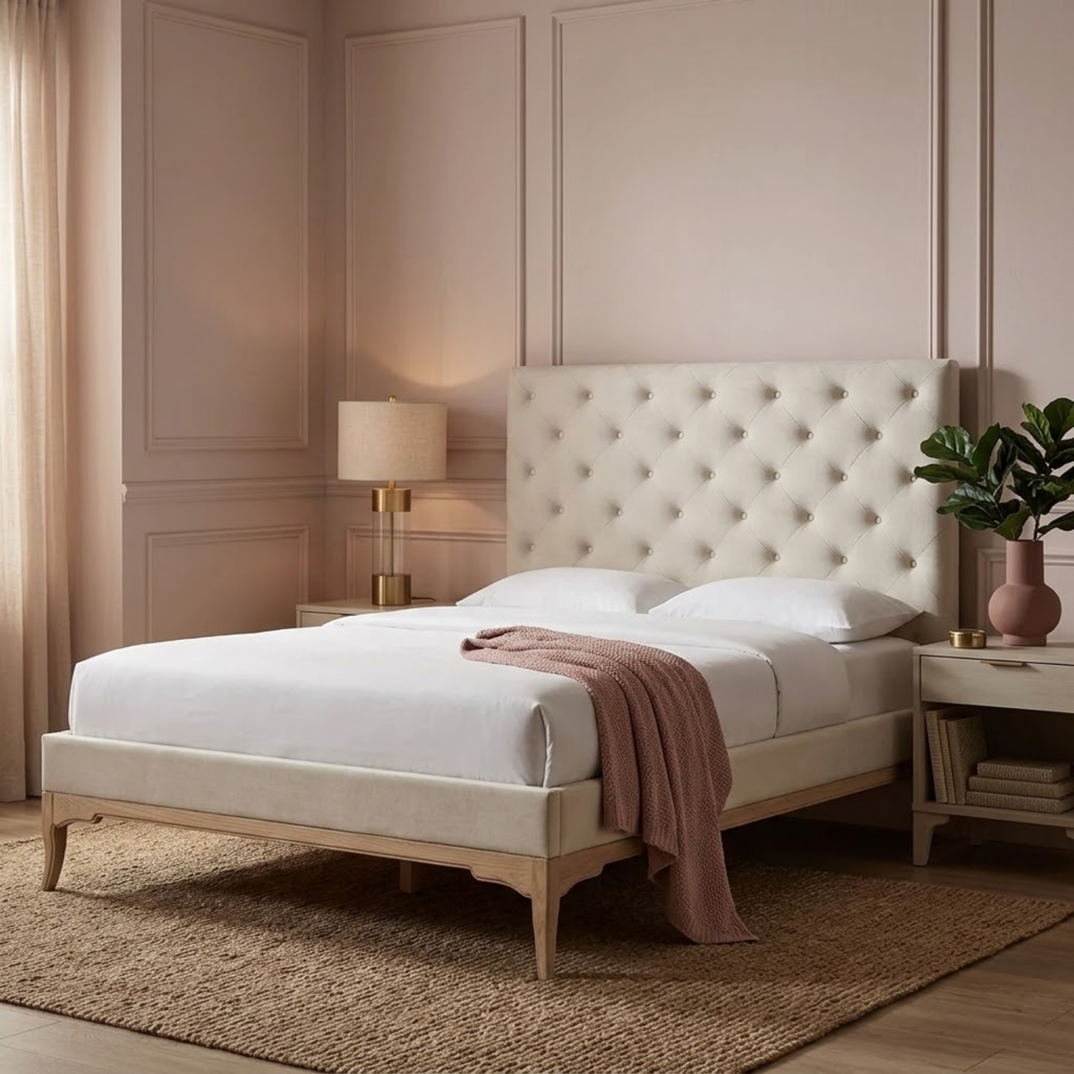 Toulon Low End King Bed - Cream