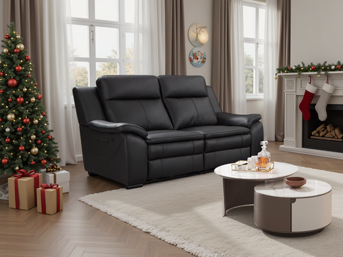 Beehive Boston Leather Electric Recliner 2 Seater Sofa 178cm in Black