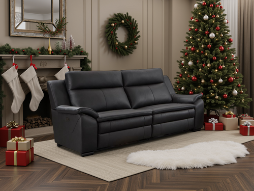 Beehive Boston Leather Electric Recliner 3 Seater Sofa 215cm in Black
