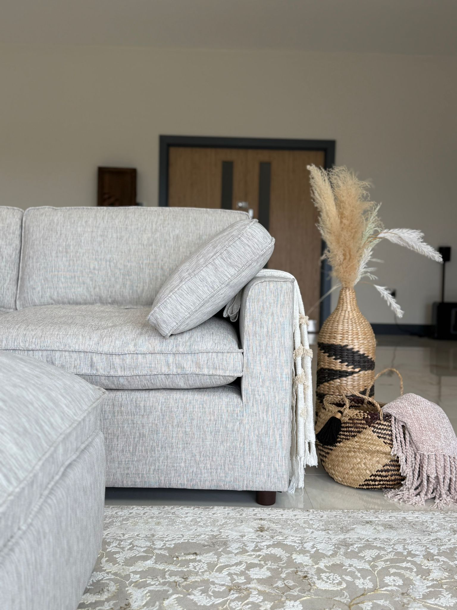 Santorini Sofa Grey Large Corner with Footstool
