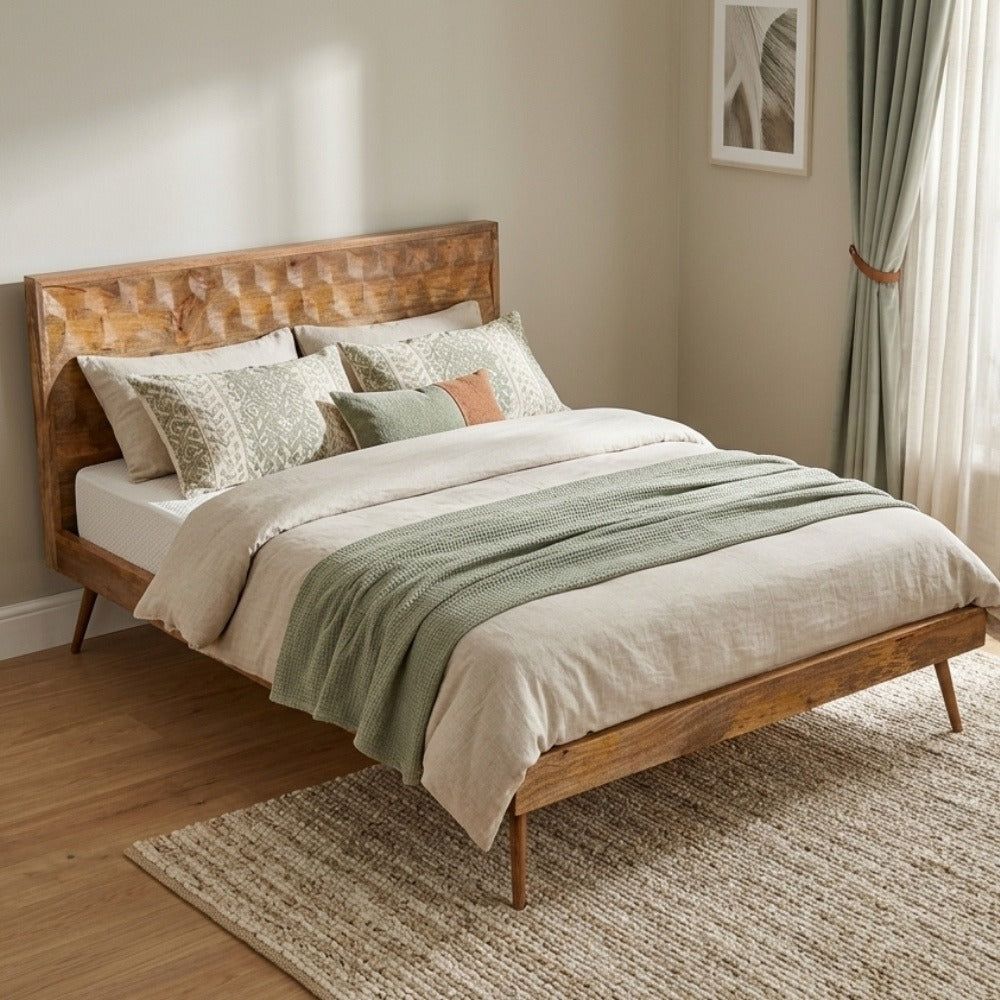 Geo Mango Wood Bed Frame (4 Sizes)