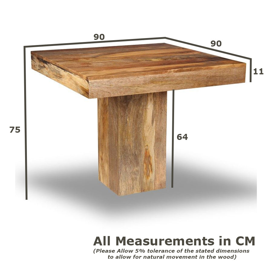 Walnut Mango Wood Cube Dining Table, 90cm