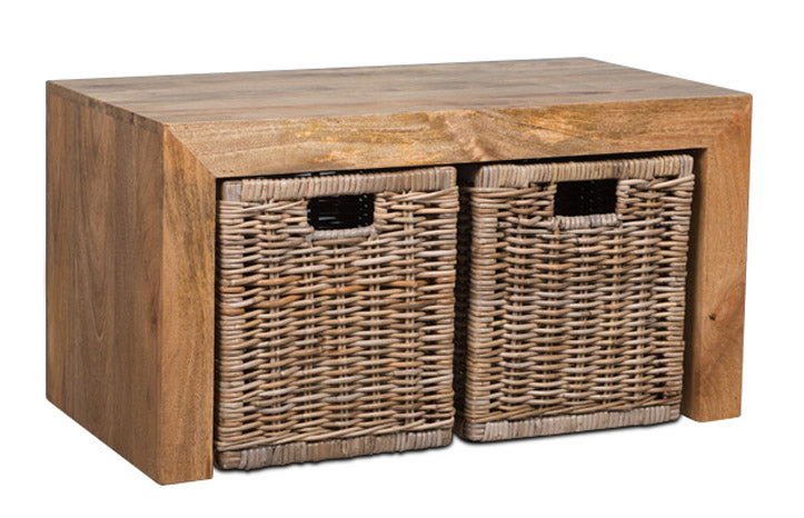 Dakota 85cm Coffee Table with 2 Rattan Baskets