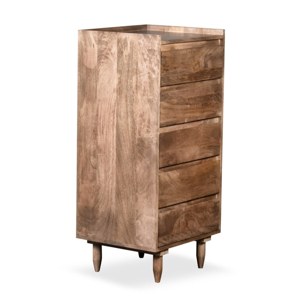 Scandi Mango Wood 5 Drawer Tall Boy