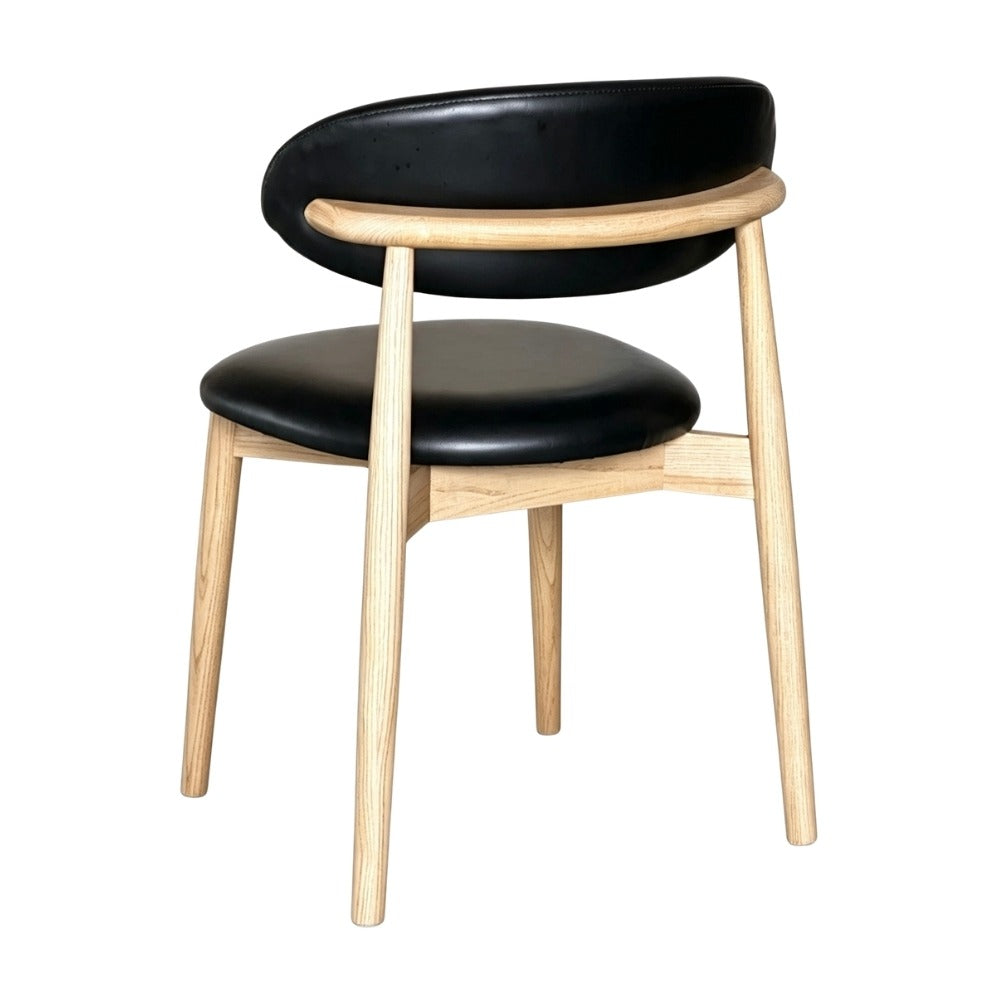 Scandi Black Faux Leather Oak Dining Chair, Light Leg